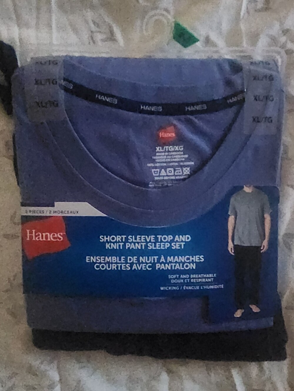 Hanes Blue Short Sleeve Top & Knit Pant Sleep Set